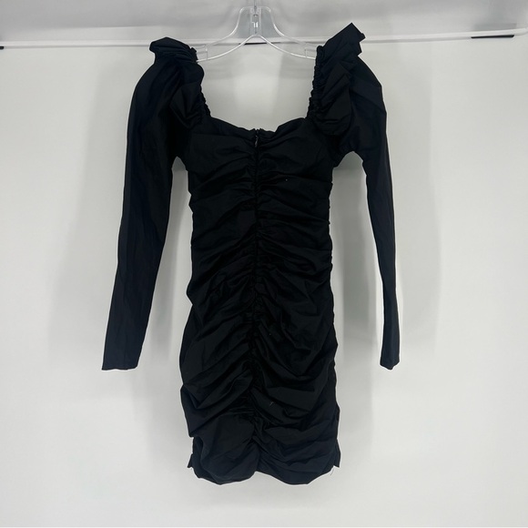 House of CB Floriana Black Ruched Ruffle Tie Front Formal Mini Dress Small - Picture 8 of 8